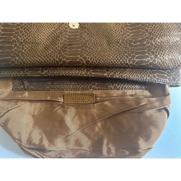 Aldo Brown Snake Print‎ Faux Leather Clutch Bag With Magnetic Snap Closure - Picture 12 of 16